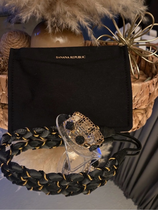 Banana Republic Accessories - Banana Republic Black and Gold Braided Headband, Bracelet, Wristlet